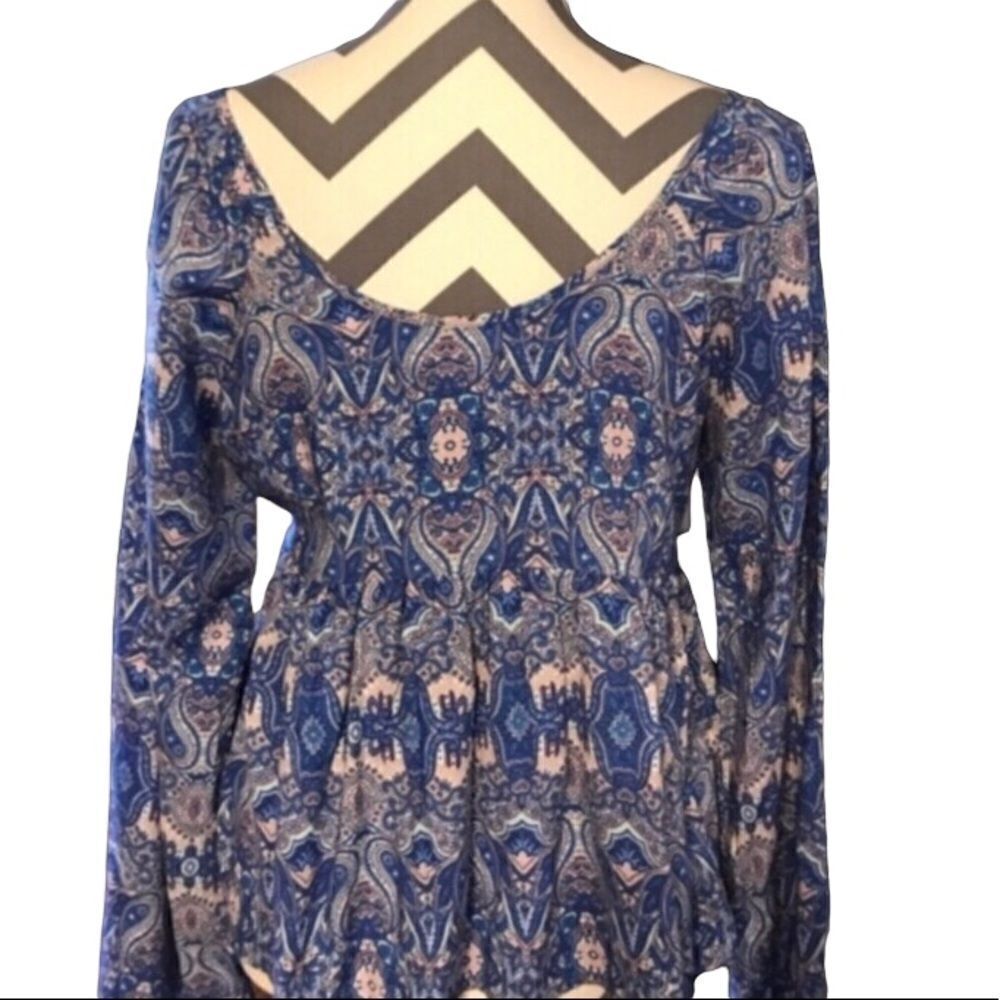 Derek Heart Medium Blue & White Babydoll Top NWT